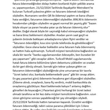 Turkcell Fatura Ödeme Sorunu Ve Yetersiz Müşteri Hizmeti