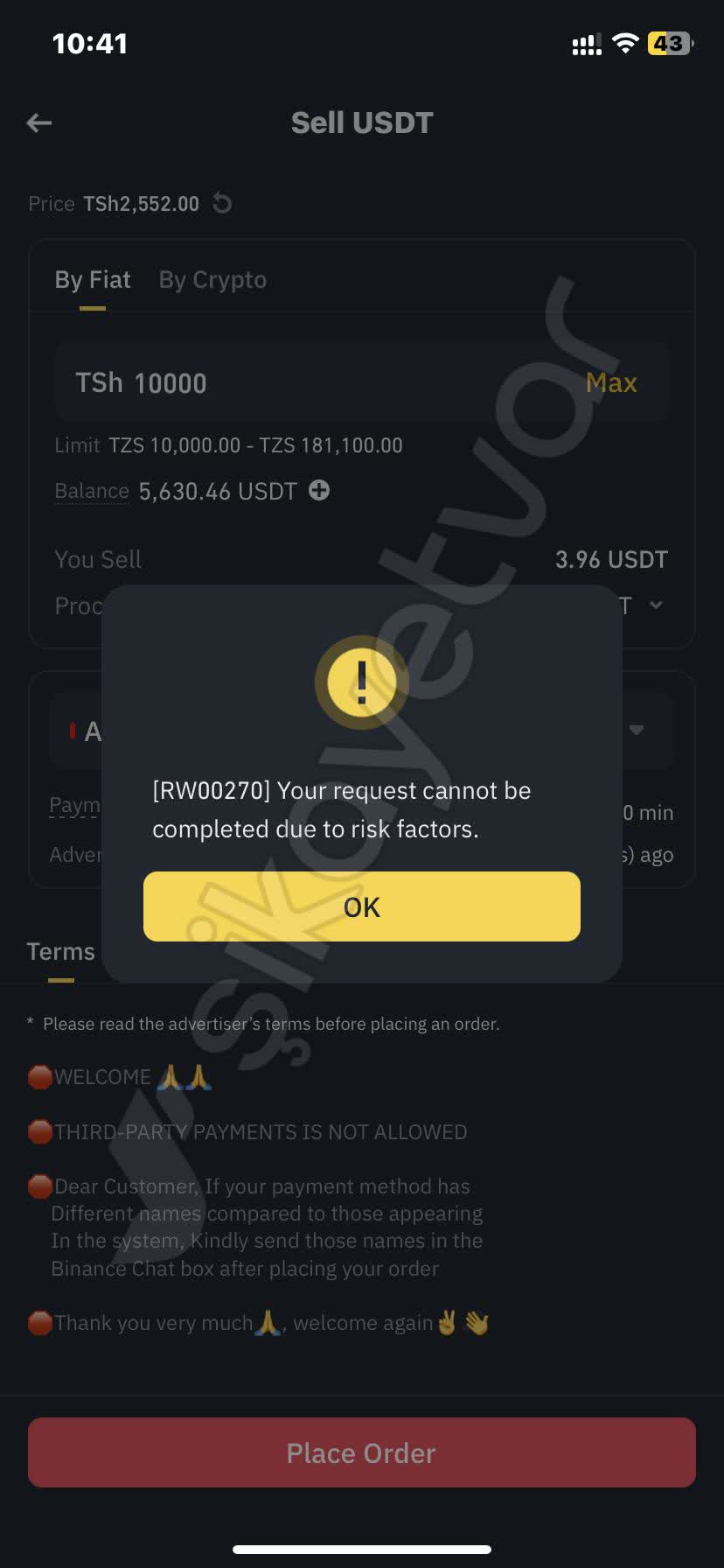 Unable to Transfer Funds from Binance – Receiving RW00270 Error - Xolvie
