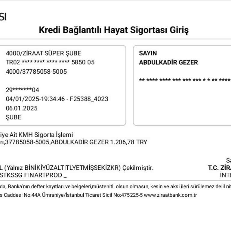 Ziraat Bankası'ndan Habersiz Kesilen Hayat Sigortası Ücreti