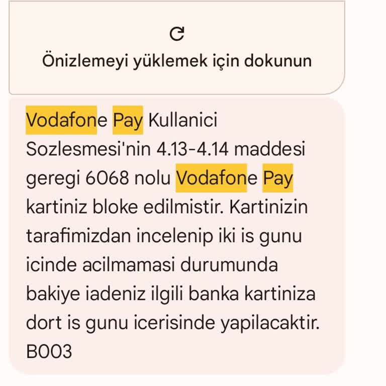 Vodafone Pay Kartım Haksız Yere Bloke Edildi