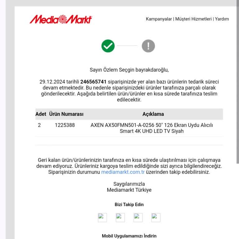 Media Markt Siparişinde Uzun Süreli Yanıtsızlık