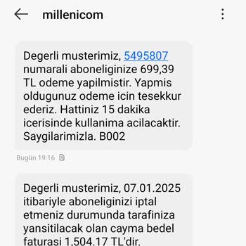 Millenicom Fatura Ve Cayma Bedeli Sorunu
