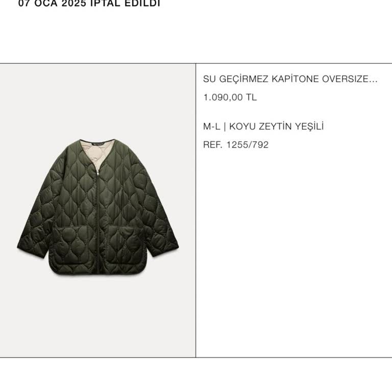 Zara'dan Aldığım Mont Siparişi İptal Edildi, Stoğu Tükendi