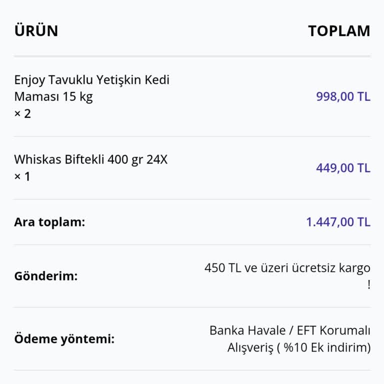 Sipariş Verilen Mama İçin Para İadesi Yapılmıyor