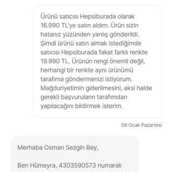 Yanlış Ürün Gönderimi Ve Maddi Mağduriyet