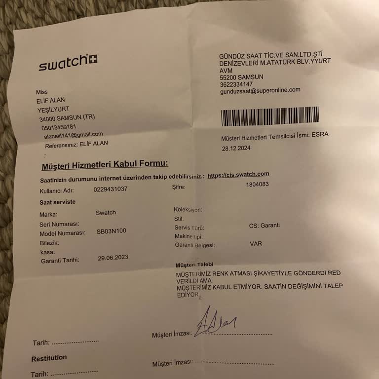 Garanti Sürecinde Reddedilen Saat Sorunu