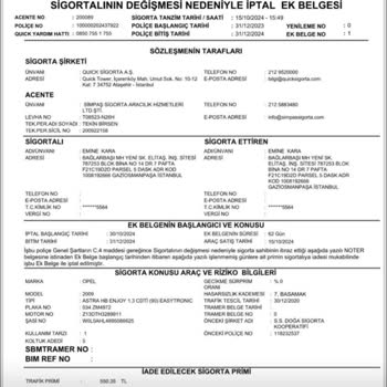 Sigorta İptali Ve Para İadesi Sorunu