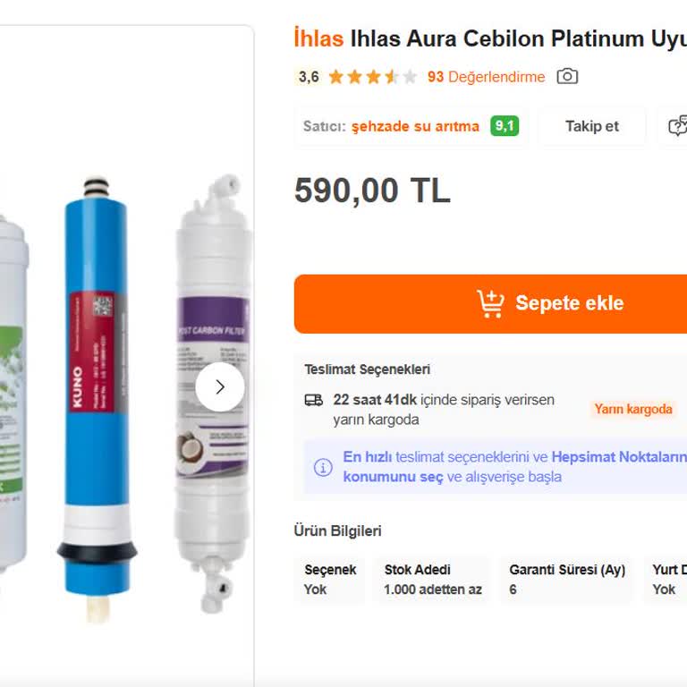 Aura Cebilon İhlas Su Arıtma Cihazı Filtre Değişiminde Fahiş Fiyat Sorunu