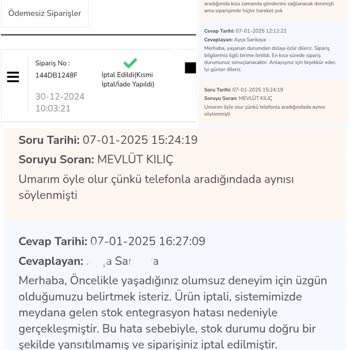 Yanıltıcı Bilgilendirme Ve İptal Edilen Sipariş