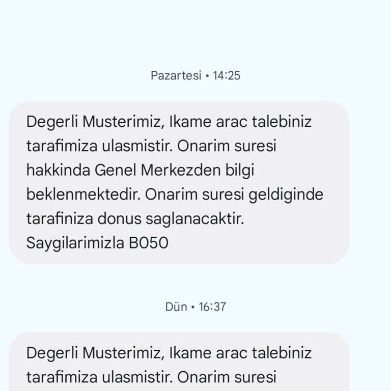İkame Araç Talebime Cevap Alamıyorum