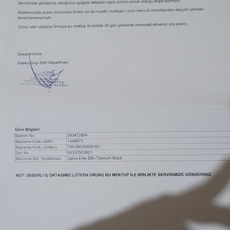 Garanti Kapsamında Değişim Talebi Ve Stok Sorunu