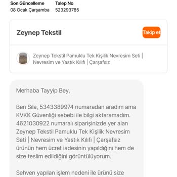 Zeynep Tekstil'den Eksik Ve Yanlış Ürün Sorunu
