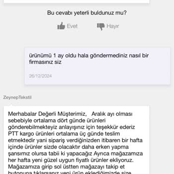 Zeynep Tekstil'den Eksik Ve Yanlış Ürün Sorunu