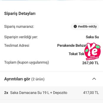 Yemeksepeti Üzerinden Verilen Saka Su Siparişi Teslim Edilmedi