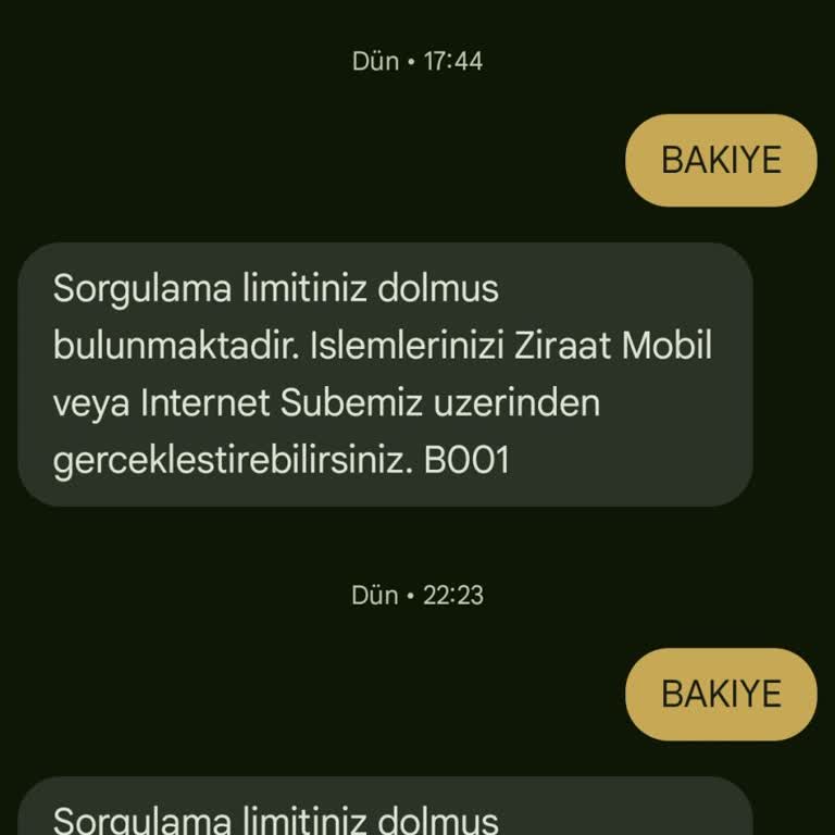 Bakiye Sorgulama Limiti Sorunu Ve İletişim Talebi