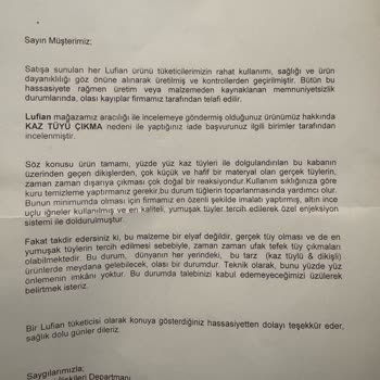 Lufian Ceket Tüy Kaçırma Sorunu Ve İlgisiz Müşteri Hizmetleri