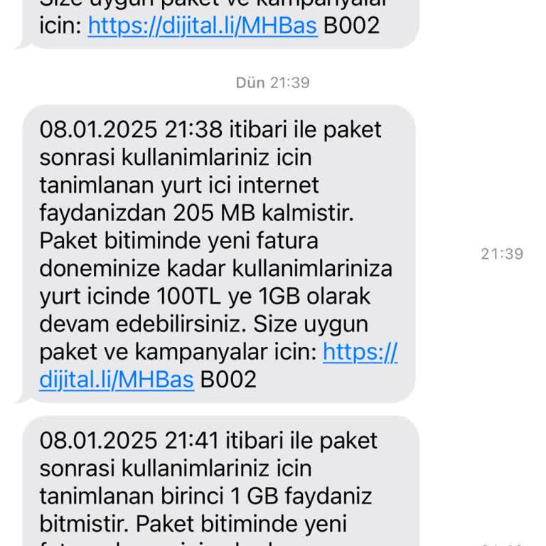 Ek Paket Kullanımında Gecikmeli Bilgilendirme Sorunu