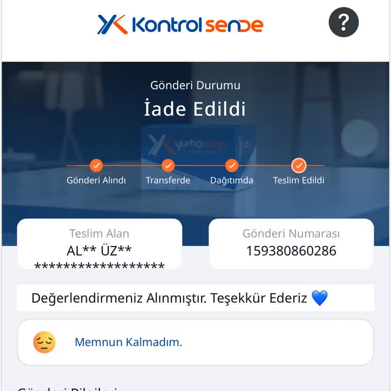 Yurtiçi Kargo Rize Kaçkar Şubesi Ürünü Adresime Getirmiyor!