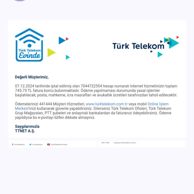 İnternet İptali Sonrası Fatura Sorunu