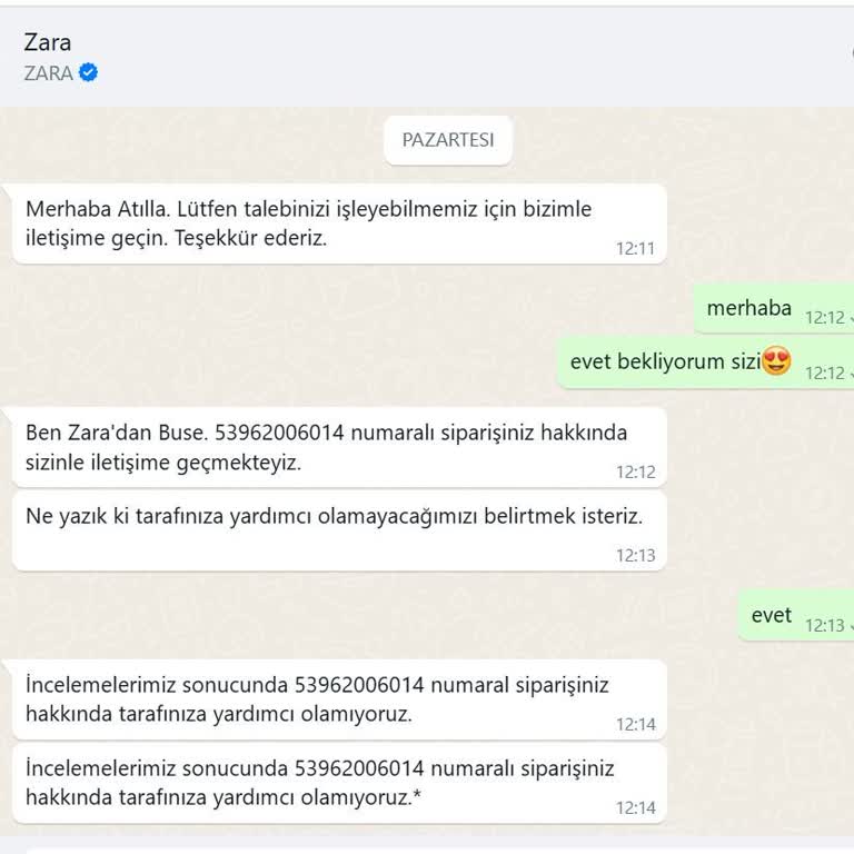Zara'dan Eksik Ürün Sorunu