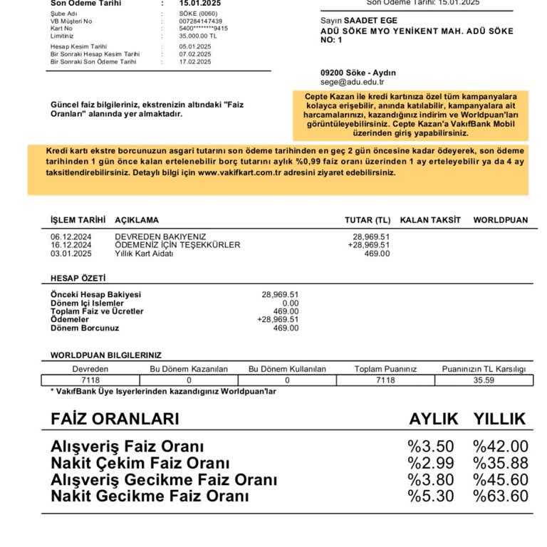 VakıfBank Kart Aidatı İadesi Talebi