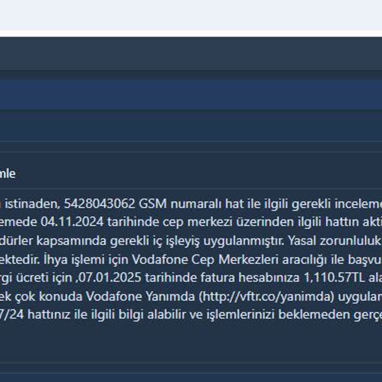 Vodafone'un Evrak Eksikliği Nedeniyle Hattın Kapanması Ve Fatura Şoku