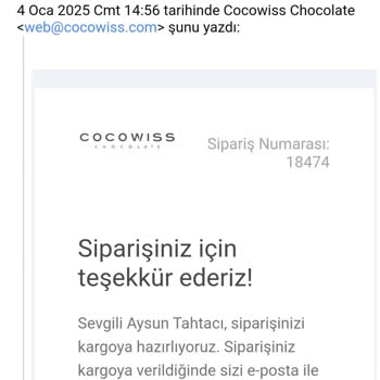 Cocowiss Chocolate'dan Siparişlerim Nerede?