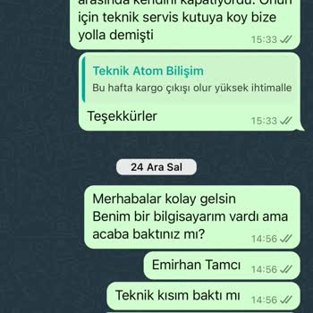 Atom Bilişim'den Alınan Bilgisayarın Teknik Servis Sorunu