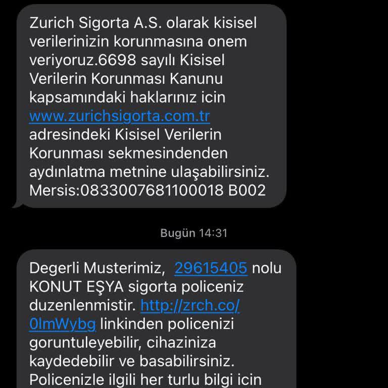Bilinmeyen Konut Eşya Sigortası Mesajları