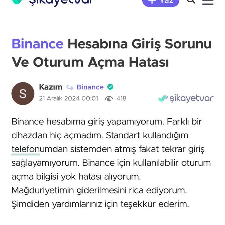 Binance Uygulamasına Erişim Sorunu Ve Müşteri Hizmetleri Eksikliği