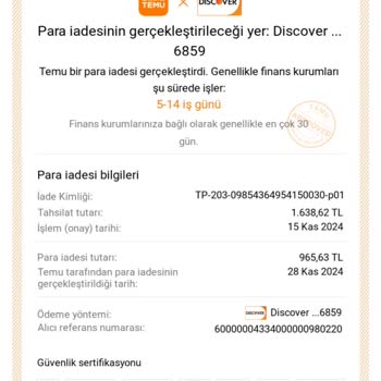 Temu'dan İade Edilen Ürünlerin Ücreti Geri Ödenmedi