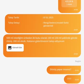 Eksik Gönderilen Sirke Siparişi Ve İletişim Sorunu
