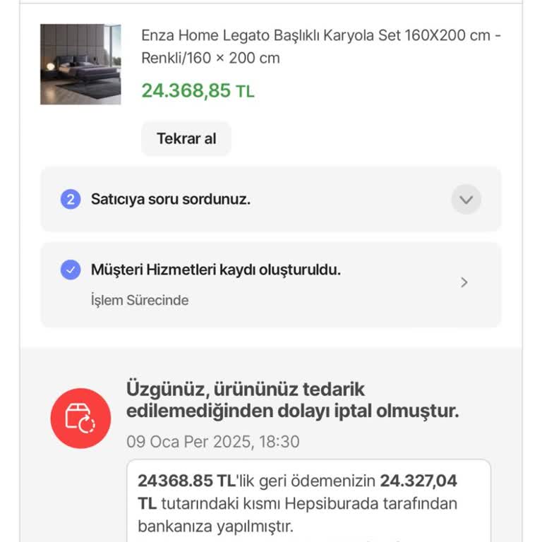 Tedarik Edilemeyen Ürün Ve İptal Süreci