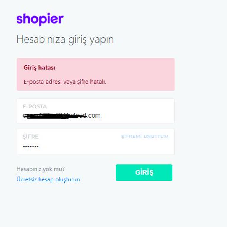 Shopier Hesabına Giriş Sorunu