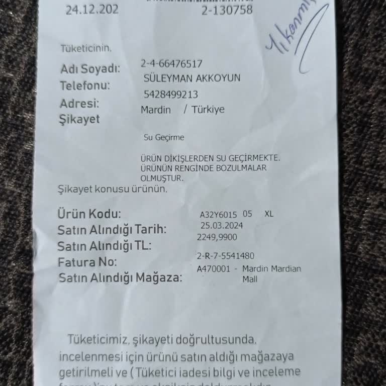 Su Geçiren Mont Ve Yetersiz Müşteri Hizmeti