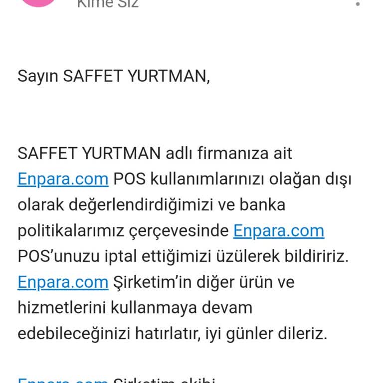 Haber Verilmeden Kapatılan Pos Hesabı