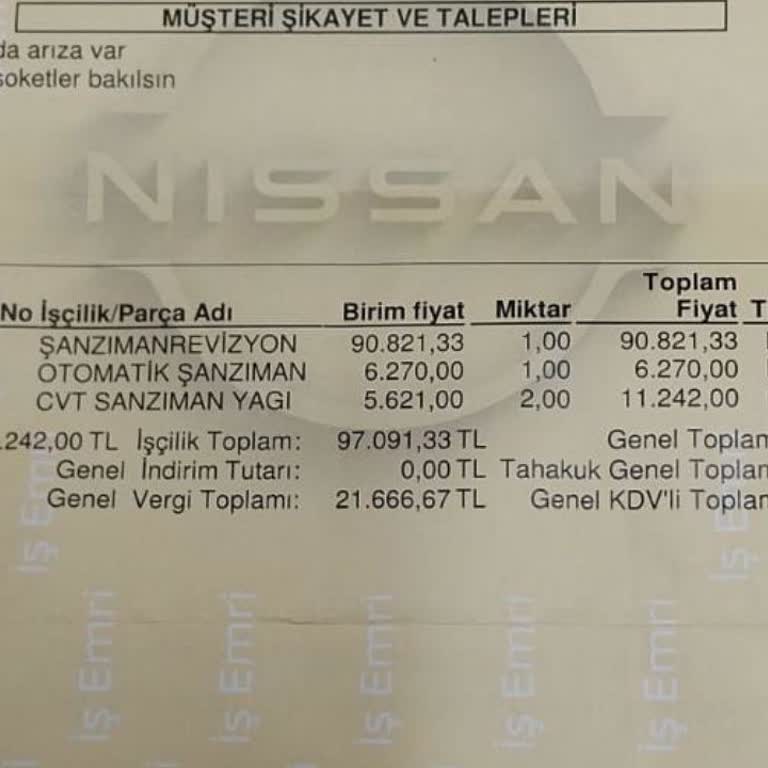 Nissan Servisinde Şanzıman Revizyonu Sonrası Hayal Kırıklığı
