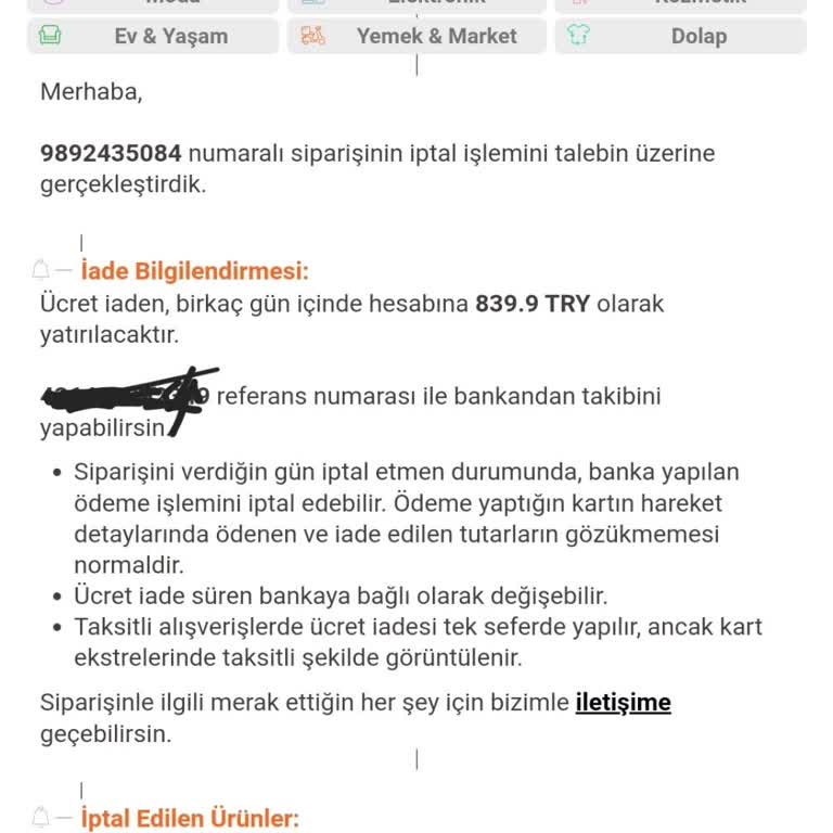Trendyol'da İptal Edilen Siparişin Para İadesi Sorunu