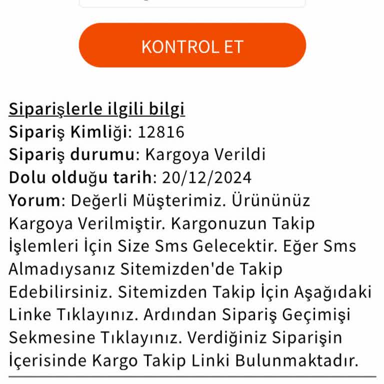 Sipariş Sonrası İletişim Ve Takip Numarası Sorunu