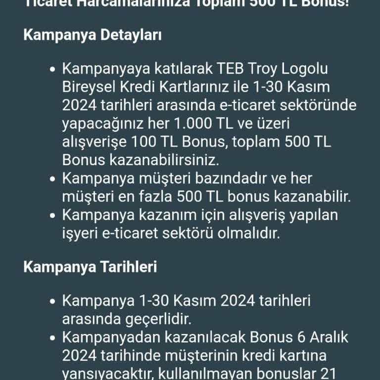TEB Troy Kart Bonus Kampanyası Sorunu