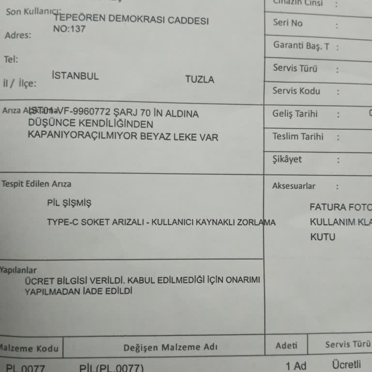 Garanti Kapsamı Dışında Bırakılan Tablet Sorunu