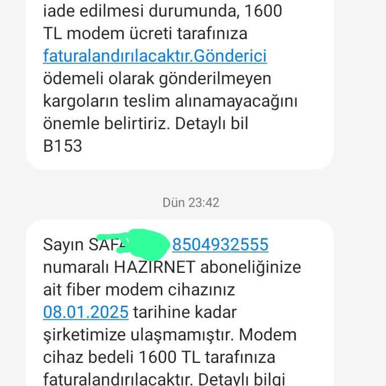Modem İadesi Ve Faturalandırma Sorunu
