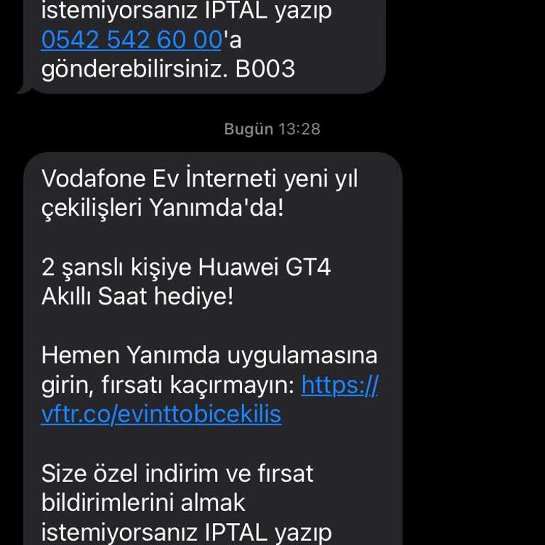 Vodafone İstenmeyen SMS'lerle Başım Dertte