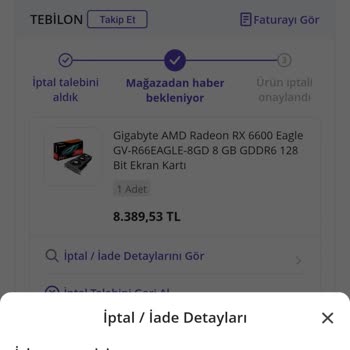 Sipariş İptalinde Mağaza Onayı Bekleniyor