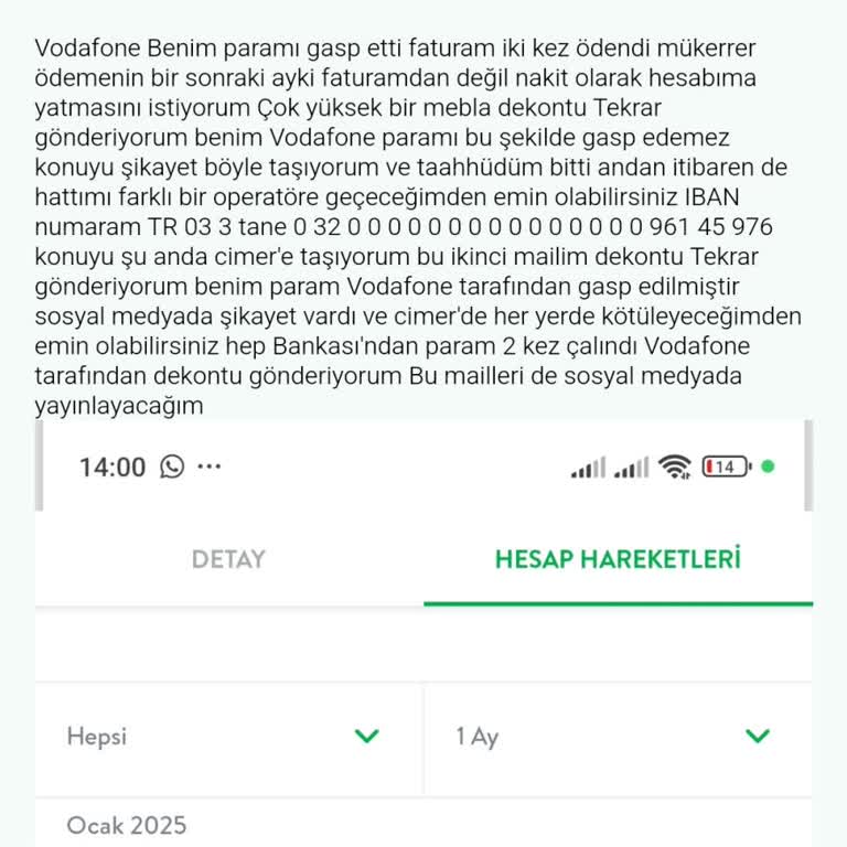 Vodafone'dan Mükerrer Ödeme Mağduriyeti