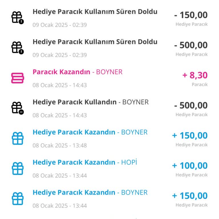 Boyner'de Bilgim Dışında Yapılan Satış Ve Kullanılan Puanlar