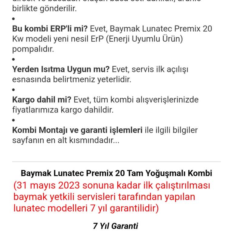 Baymak Kombi Garanti Süresi Sorunu