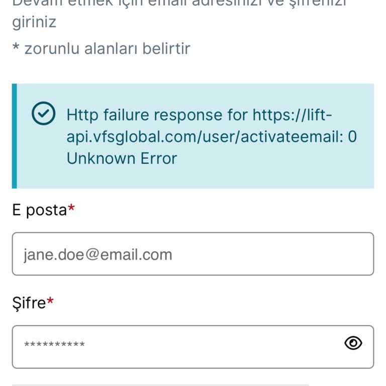 VFS Global Randevu Sisteminde Sürekli Hata