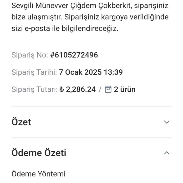 Sipariş Durumu Hakkında Bilgi Alamama