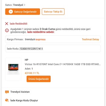 Trendyol'dan Alınan Laptopun İade Sürecinde Yaşanan Sorunlar